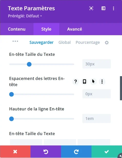 Réglages de typographie d’un module texte dans Divi