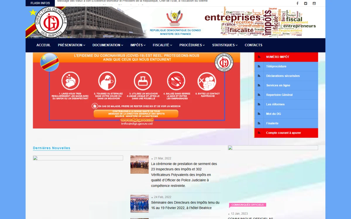 Le site de la DGI avant la refonte, en 2023