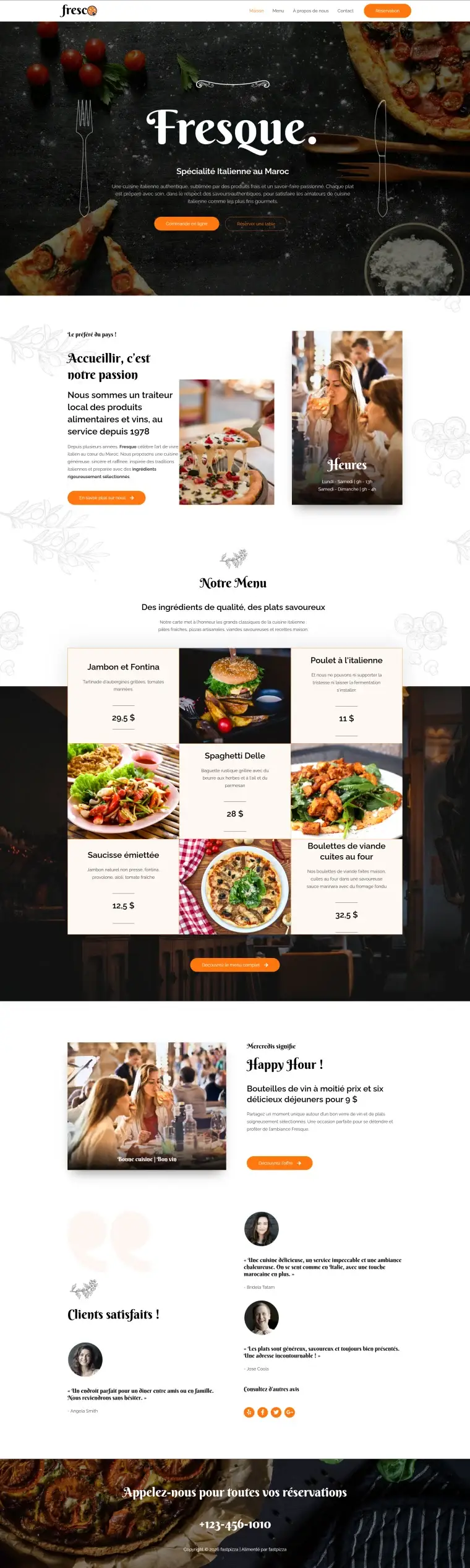 Site du restaurant Fresque réalisé par Explosif Média